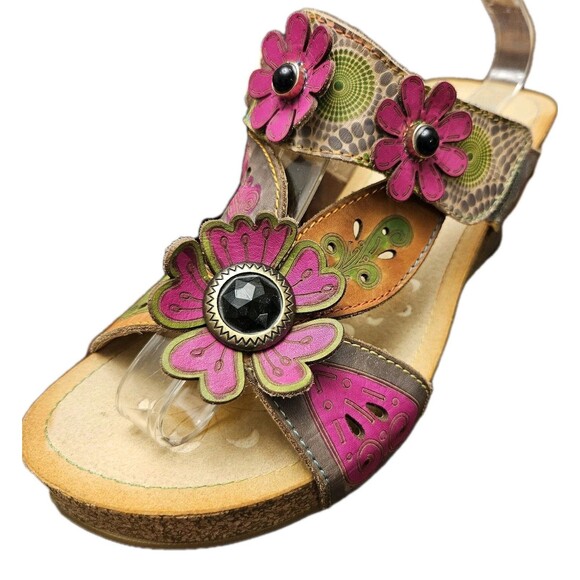 L'Artiste By Spring Step Adelanda Leather Sandals Floral Slides, Womens 7.5 (38) - Picture 4 of 13
